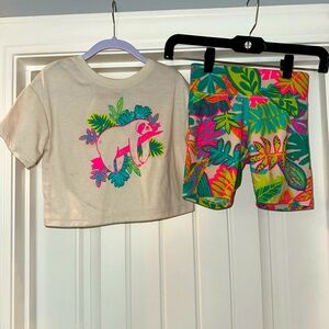 Cat n Jack Girls Tropical Sloth Tee and Shorts Set